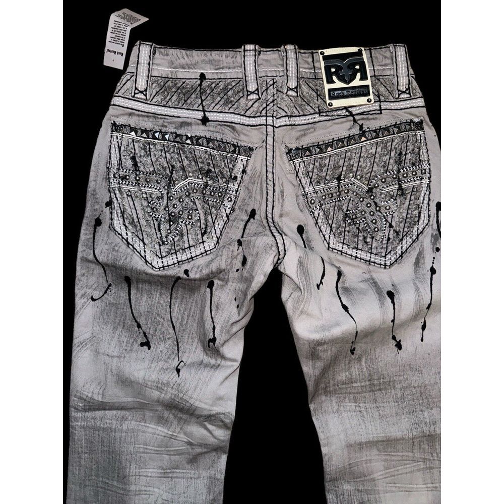 Rock Revival Jeans Mens 30/30 Wilkins‎ Gray Straight Paint Splatter Grunge Rock
